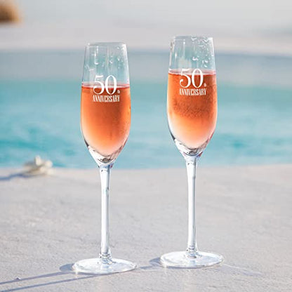 50th Anniversary Champagne Flutes for Couple by S&O. Set of 2 Wedding Anniversary Champagne Flutes. Giftable Wine Glasses for Parents. 8 oz Engraved Champagne Glasses. Gift for Married Couples