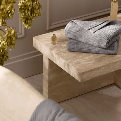 BOLL & BRANCH Turkish Ribbed Hand Towel Set, Stone | Set of 2 - 100% Organic Turkish Cotton - Soft Absorbent Quick Dry Luxury Spa Hand Towels, Textured Rib Weave - color: Stone, style: Turkish Ribbed