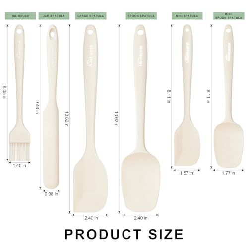 NileHome 6 Pieces Silicone Spatula Set with Silicone Brush,Mixing-Ivory | Food-Grade Material,Heat Resistant Up to 600°F,Dishwasher Safe,BPA-Free - color: Ivory