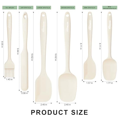 NileHome 6 Pieces Silicone Spatula Set with Silicone Brush,Mixing-Ivory | Food-Grade Material,Heat Resistant Up to 600°F,Dishwasher Safe,BPA-Free - color: Ivory
