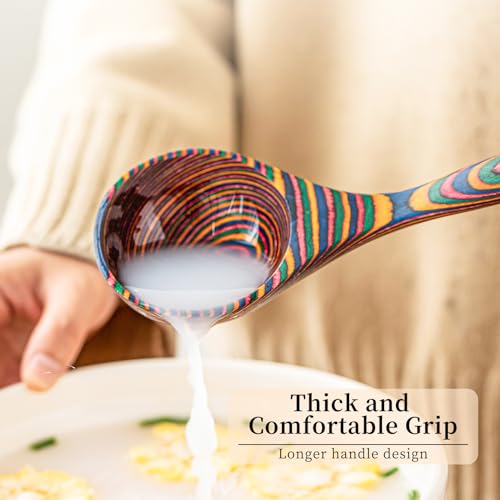 Gudamaye Pakkawood Rainbow Deep Soup Ladles,Pakkawood Ladle,10.6 inch Big Soup Ladle for Cooking,Deep Ladle Spoons,Wood Ladle, Wood Kitchen Utensils Set, Wooden Spoons for Cooking - style: 1 PC Rainbow Ladle
