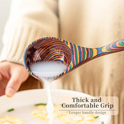 Gudamaye Pakkawood Rainbow Deep Soup Ladles,Pakkawood Ladle,10.6 inch Big Soup Ladle for Cooking,Deep Ladle Spoons,Wood Ladle, Wood Kitchen Utensils Set, Wooden Spoons for Cooking - style: 1 PC Rainbow Ladle