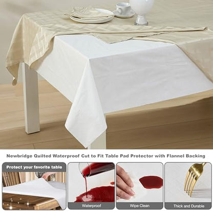 Newbridge Quilted Waterproof Cut to Fit Table Pad Protector with Flannel Backing, Heat Resistant, Wipe Clean, Cushioned Pad Protects Table from Spills and Scratches, 52" x 102" - size: 102" x 52" (Rectangular)