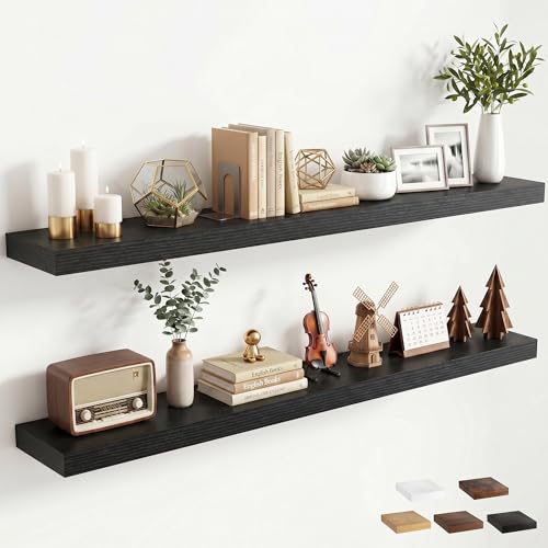 55 inchs Floating Shelves for Wall Mounted Set of 2,Rustic Wood Floating Shelf with Invisible Brackets for Small Bathroom,Bedroom,Living Room,Modern Home Decor -Black - color: Black, size: 55''W x 7.9''D x 1.5''H,Set of 2-MDF