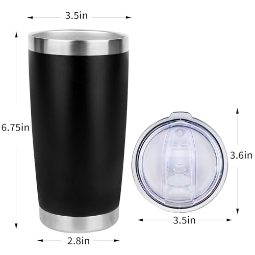 20oz Stainless Steel Tumbler Bulk with Lid, Travel Mug - Double Wall Vacuum Powder Coated Cup - Black, 6 Pack - color: Black, size: 6 Pack