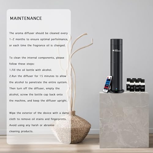 Hotel Waterless Scent Diffuser with 6 Fragrance Oils Covers up to 700 Sq Ft | Cold air scent diffuser with APP control, 6 fragrance oils, open bottle design, quiet operation, for home/office/hotel/ect.