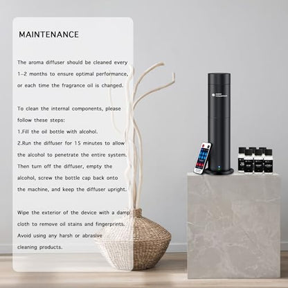 Hotel Waterless Scent Diffuser with 6 Fragrance Oils Covers up to 700 Sq Ft | Cold air scent diffuser with APP control, 6 fragrance oils, open bottle design, quiet operation, for home/office/hotel/ect.