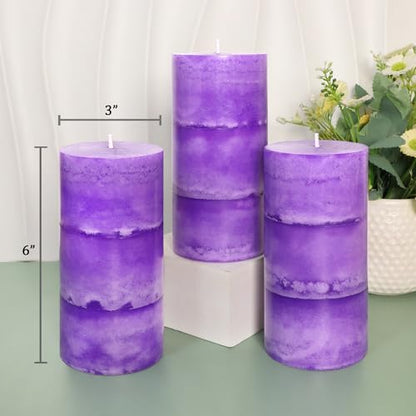 CRYSTAL CLUB Lavender Scented Pillar Candles, Set of 3 Tall 3x6 Inch Candles Rustic Purple, Clean Burning and Dripless Candle Lights, for Home Decor, Wedding, Party Decorations Lilac Candle | Clean Burning and Dripless Candle Lights, for Home Decor, Weddi