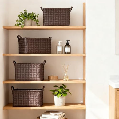 15L Laundry Baskets Waterproof Large Laundry Hamper Handmade Storage Baskets -set of 4 Collapsible Cube Organizers Woven Bins for Bathroom, Bedroom, Pantry, Shelves, Clothes and Towels-Coffee - color: Coffee*4 Set