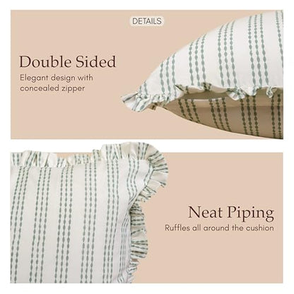 JBH Hand Block Print Reversible Throw Pillow Covers 18x18 Inch Set of 2 – Handmade Cotton Throw Pillow Cases (Sage Green, 18x18 Inch) - color: Sage Green