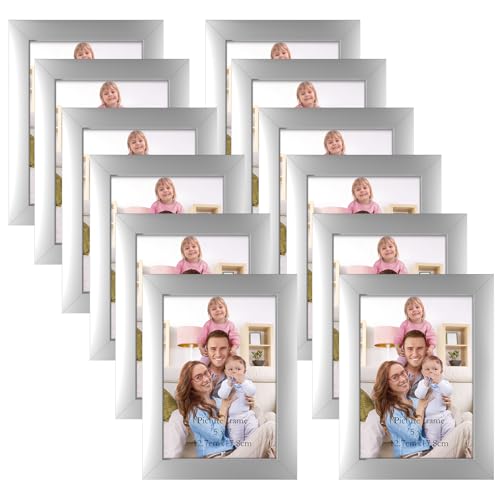 Giftgarden 5x7 Picture Frame Silver Set of 12, Multi Modern 5 by 7 Photo Frames Bulk for Wall or Tabletop Display - color: Silver, size: 5x7