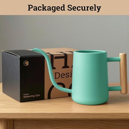 Metal Small Indoor Watering Can with Long Spout & Real Wood Handle, 35oz | Long Spout, Stainless Steel, Real Wood Handle, Gentle Flow, No Spills, Suitable for House Plants, Succulents & Seedlings - color: Mint Green