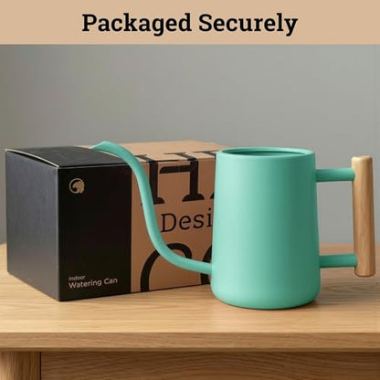 Metal Small Indoor Watering Can with Long Spout & Real Wood Handle, 35oz | Long Spout, Stainless Steel, Real Wood Handle, Gentle Flow, No Spills, Suitable for House Plants, Succulents & Seedlings - color: Mint Green