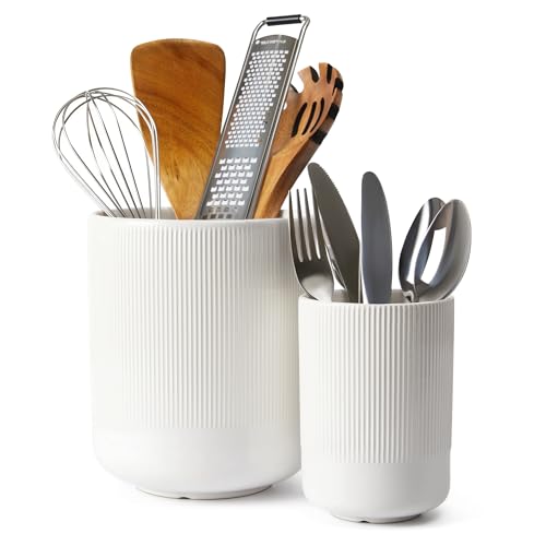 Utensil Holder, 7.3"+5.3" Large Ceramic Kitchen Utensil Holder for Countertop, Cooking Utensil Holder for Kitchen Counter Decor, Modern Kitchen Utensils Holder, Bright White - color: Bright White