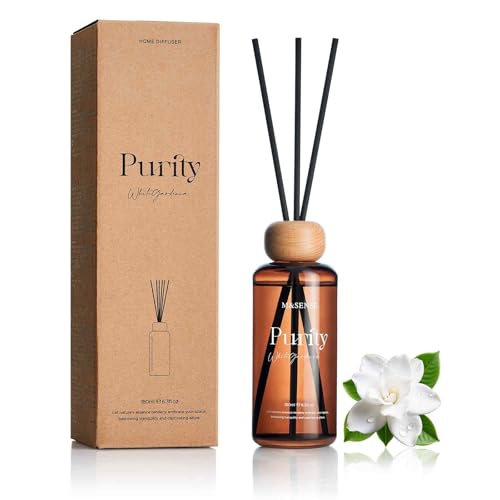 M&SENSE Reed Diffuser Set, White Gardenia, 6.3 oz Natural Essential Oil | Non-Toxic Organic, Long-Lasting Fragrance, Ideal for Bedroom, Living Room, Gifts for Women - color: White Gardenia, size: 180 ml