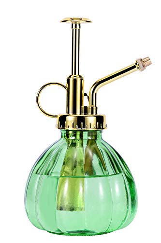Glass Plant Mister Spray Bottle, 6.5" Green Glass Water Spray Bottle with Gold Top Pump Small Watering Can, Small Plant Sprayer Mister for Indoor Outdoor House, Green+Gold (Green+Gold C) - style: Green+Gold C