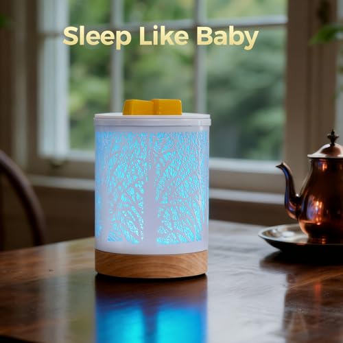 Enaroma Fragrance Wax Melts Warmer with 7 Colors LED Changing Light Scent Oil Candle Warmer for Home Office-White Wooden Tree - color: White