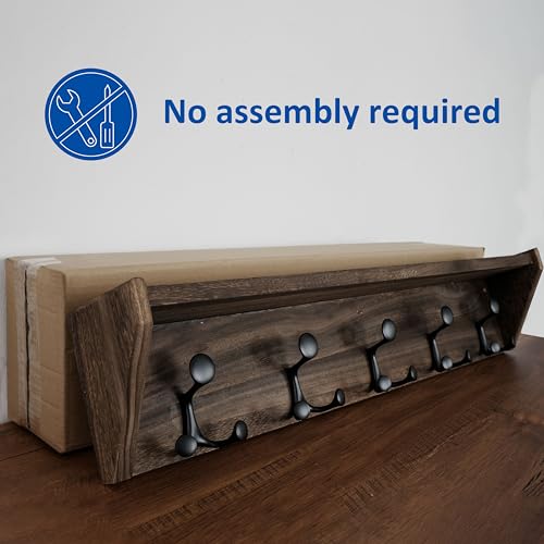 WEBI Wall Shelf with Hooks Underneath,35" Long Wall Mounted Coat Rack with Shelf,Entryway Coat Rack with 5 Triple Hooks for Hanging Coats,Jacket,Hallway,Bedroom,Mudroom,Weathered Brown - color: Weathered Brown, size: 35 Inch