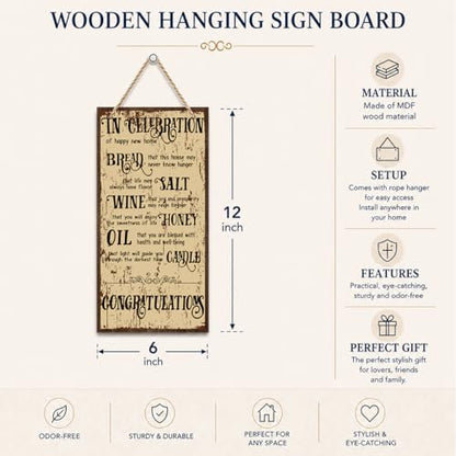 Housewarming Gifts-New Home Congratulations Plaque, Decorative Wood Hanging Sign, Farmhouse Kitchen Decor for New House, Closing Gifts for Home Buyers
