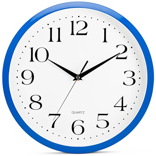 Bernhard Products Blue Wall Clock Silent Non-Ticking 12 Inch Quality Quartz Battery Operated Round Easy to Read Home/Kitchen/Office/Baby Nursery/Boys Bedroom/School Classroom/Children Playroom Clocks - color: Blue, size: 12 Inch