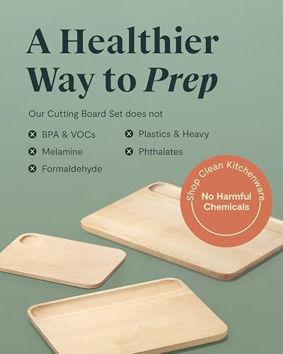 Caraway 4-Piece Double Sided Wood Cutting Board Set | Made From FSC-Certified Birch Wood, Mineral Oil and Wax Finish, 3 Sizes, Small, Medium, Large, Storage Organizers Included - size: Set (Multiple Sizes)
