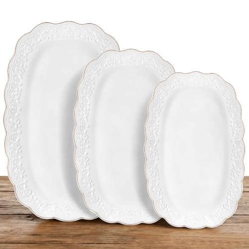 Kassel Ceramic Serving Platter Set | 16”/14”/12” Oval Serving Trays for Entertaining at Parties and Weddings | Oven Safe Extra Large Serving Trays for Tacos, Steak, and Cake - size: Large Oval {16”/14”/12”}