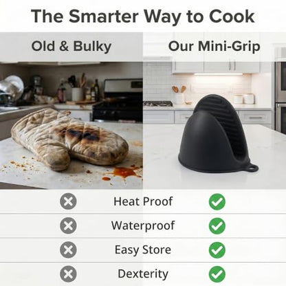 Silicone Kitchen Oven Mitts Set, Mini Finger Protector Cooking Pinch Grips Pot Holder Toaster Oven Accessories,BBQ Baking Mittens Heat Resistant Gloves, 2 Pairs（Black and Cool Gray） - color: Black and Cool Gray