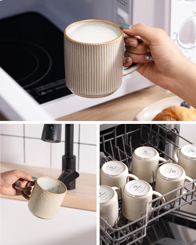 famiware Coffee Mug Set of 4, Star 12 oz Ceramic Mugs Cups Set with Handle | Stoneware Stackable Catering Cup for Coffee, Tea, Cappuccino, Latte, Microwave & Dishwasher Safe, Cappuccino White - color: Star-Cappuccino White, size: 4 Count (Pack of 1)
