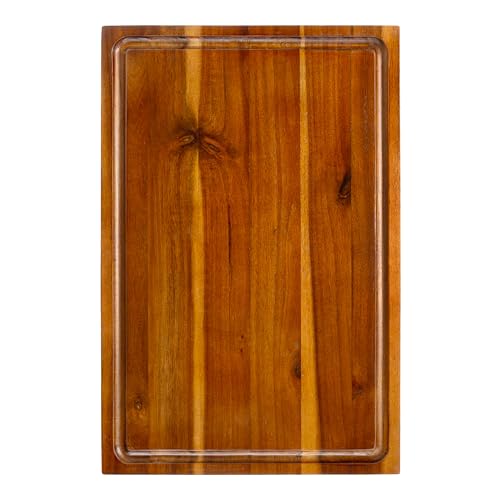 happimess Eldridge Large 18" x 12" Acacia Cutting Board, Brown | Handcrafted, 1 Inch Thick, Reversible Design, Juice Grooves, Authentic Wood Grain, Rectangular, Farmhouse Style - color: Brown, size: 18"L x 12"W