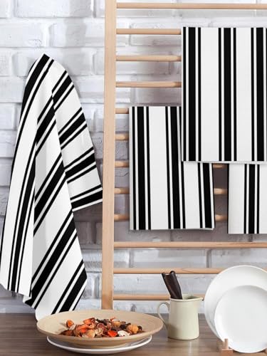 Black Striped Hand Towels Set, Waffle Weave Kitchen Towels 3 Pieces, Farmhouse Aesthetic Modern Stripes Microfiber Hair Face Bath Tea Towel Absorbent Quick Drying Cleaning Dish Cloths, 15.7"x23.6" - color: Black, White, Charcoal, size: 3PCS,15.7"x23.6"