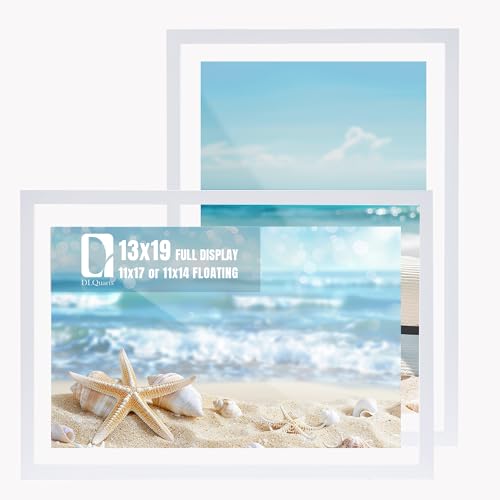 DLQuarts 13x19 Floating Picture Frame for 11x17/11x14 Photos, 2-Pack Solid Wood Double Plexiglass Wall Art Frames, Any Size Photo up to 13x19 Display, White - color: Chalk White, size: 13x19