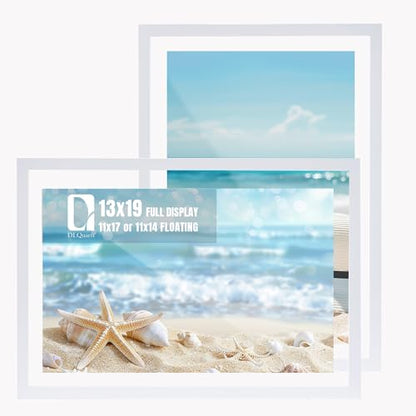 DLQuarts 13x19 Floating Picture Frame for 11x17/11x14 Photos, 2-Pack Solid Wood Double Plexiglass Wall Art Frames, Any Size Photo up to 13x19 Display, White - color: Chalk White, size: 13x19