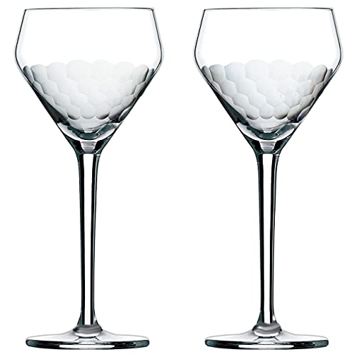 Amehla x The Educated Barfly Collection Coupe Glass Handblown Teardrop Nick and Nora Cocktail Glass - 6-ounce, Set of 2 Martini Glasses for Up Cocktails (Hand-Etched Honeycomb) - style: Hand-Etched Honeycomb