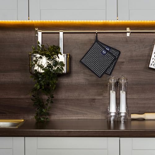 Encasa XO Pot Holders, Quilted Kitchen Hot Pads 8"x8" Butcher Checks Black | 100% Eco-Friendly Cotton | Thick Cotton Padding Insulation | Convenient Hanging Loop | Set of 2 - color: Butcher Checks Black