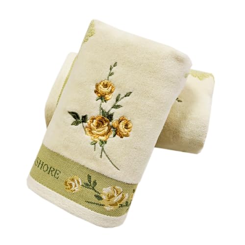 Rose Hand Towels Vintage Yellow Roses Floral Embroidered Bath Towel Super Soft & Absorbent Cotton Flower Romantic Face Towels Decorative Washcloth for Bathroom Spa Shower Kitchen, 13x29 Inch - color: Vintage Yellow Rose