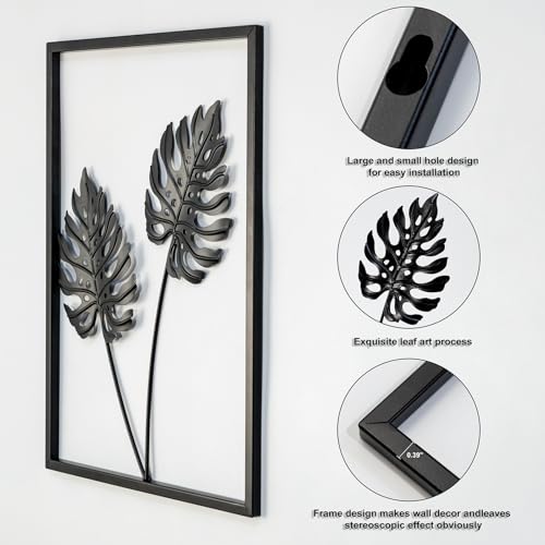 QXSXKJ Metal Wall Art, Black Frame Decor 4pack Modern Farmhouse Decor, 3d Metal Wall Ginkgo Art With Lamp for Living Room, Bedroom, Kitchen, Office (without light 17x12) - size: without light 17x12