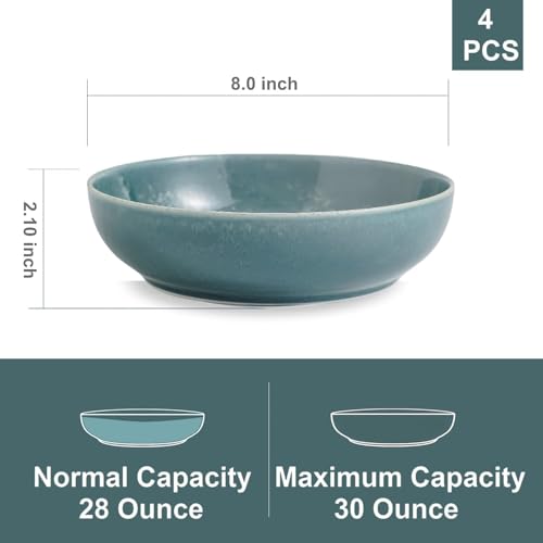 30oz Ceramic bowls set of 4-8" serving bowls for Kitchen,Pasta,Salad-Dishwasher & Microwave Safe Perfect for Housewarming, Thanksgiving, Christmas-Teal Green - color: Teal Green