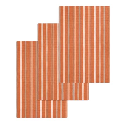 Orange Red Striped Hand Towels Set, Waffle Weave Kitchen Towels 3 Pieces, Farmhouse Stripes Modern Vintage Microfiber Hair Face Bath Tea Towel Absorbent Quick Drying Cleaning Dish Cloths, 15.7"x23.6" - color: Coral, Rust, White, size: 3PCS,15.7"x23.6"