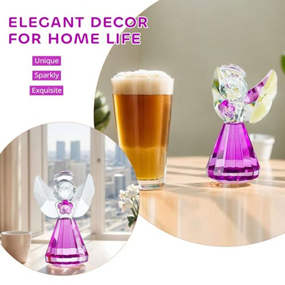 3'' Purple Crystal Guardian Angel Figurine Art Glass Angel Gifts For Women | Statue Collectibles,Christmas Thanksgiving Home Room Decor - style: Purple Angel