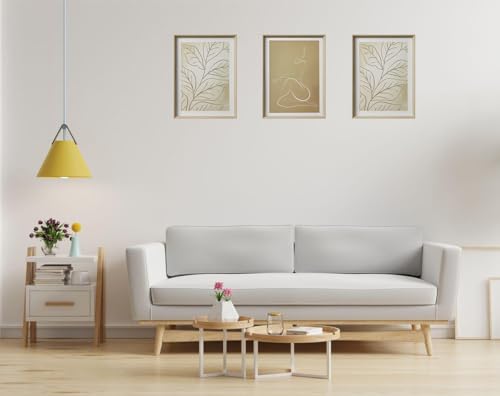 UPWOIGH Neutral Boho Line Art Framed Wall Art, 12 x 16 Inch, Set of 3 | Female Figure and Botanical Line Prints, Beige and Brown Earth Tones, Light Wood Frames for Bedroom, Office and Gallery Wall - color: Boho Brown