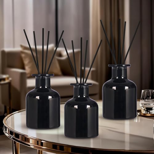 4 Pack Perfume Reed Diffuser Bottle,Empty Big Belly Aromatherapy Essential Oil Bottles Glass Jar with Black Sticks for DIY Fragrance Replacement Diffuser Sets (150ml/ 5 oz, Black Color) - color: Black( 5 Oz )