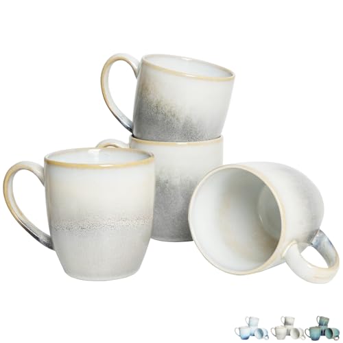 Bosmarlin Ceramic Coffee Mug Set of 4, 17 Oz, Coffee Cups with Big Handle, Microwave Safe, Unique Reactive Glaze (17 Oz, Grey White) - color: Grey White