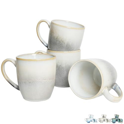Bosmarlin Ceramic Coffee Mug Set of 4, 17 Oz, Coffee Cups with Big Handle, Microwave Safe, Unique Reactive Glaze (17 Oz, Grey White) - color: Grey White
