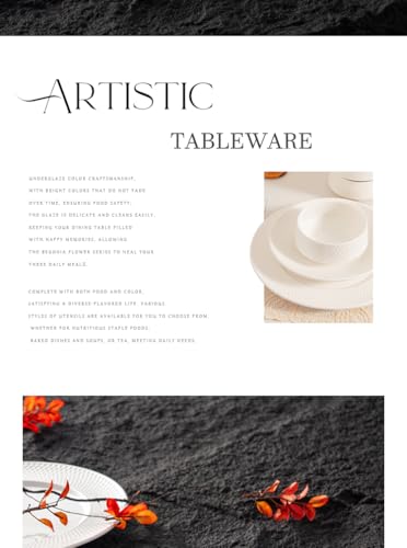 4-piece set, ceramic, embossed B design plate and bowl set, microwave and dishwasher tableware set, shatterproof and scratch resistant dinner set, irregular edge design, white - color: style - 11