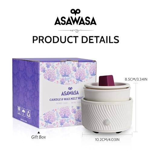 ASAWASA Ceramic Candle Warmer and Wax Melt Warmer with 1 PC Silicone Liner | 4-in-1 Electric Warmer, For Jar Candle Wax Cube Essential Oil Coffee, Ideal Gift for Home Office Kitchen - color: White Bend