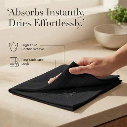 Urban Villa Hemstitch Cloth Dinner Napkins Cotton 20”x20” (Set of 12)-Black - color: 014 Black - Hemstitch, size: 20" x 20" (Set of 12)