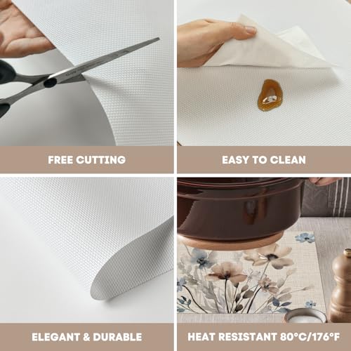 Artoid Mode Brown Poppy Floral Vinyl Spring Placemats Set of 6, Wipeable Plastic Woven PVC Table Mats for Party Kitchen Dining Decor, 12x18 Inch - size: 12" x 18", Rectangular Set of 6