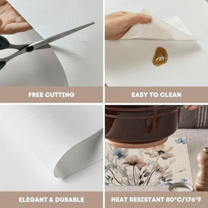 Artoid Mode Brown Poppy Floral Vinyl Spring Placemats Set of 6, Wipeable Plastic Woven PVC Table Mats for Party Kitchen Dining Decor, 12x18 Inch - size: 12" x 18", Rectangular Set of 6