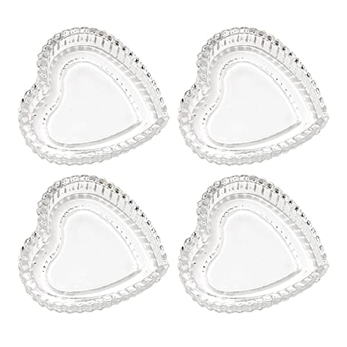 Crystal Glass Heart Shaped Storage Box, Embossed Jewelry Box Trinket Storage Tray Candy Box with Lid (2Pack Clear)