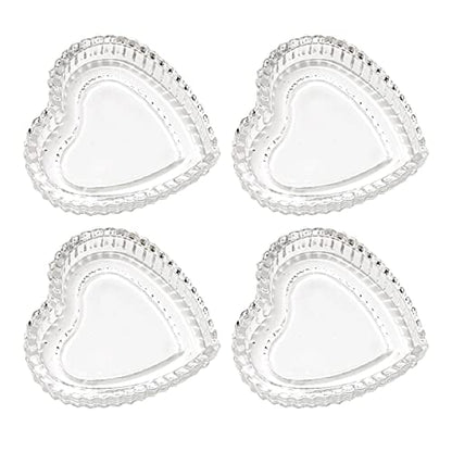 Crystal Glass Heart Shaped Storage Box, Embossed Jewelry Box Trinket Storage Tray Candy Box with Lid (2Pack Clear)